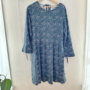 Boden Womens Posie Jersey Dress Size 14R Green Bell Sleeve Office Holiday Floral